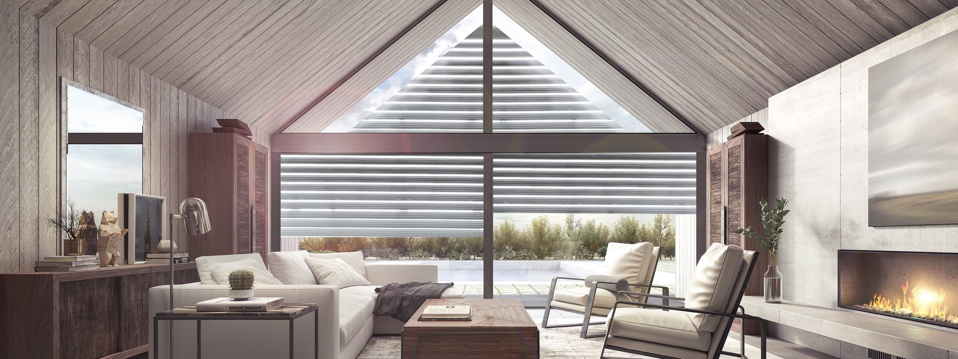  Living room with sloping roller shutter